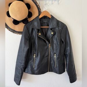 Baccini Black Faux Leather Moto Jacket Size Petite Large